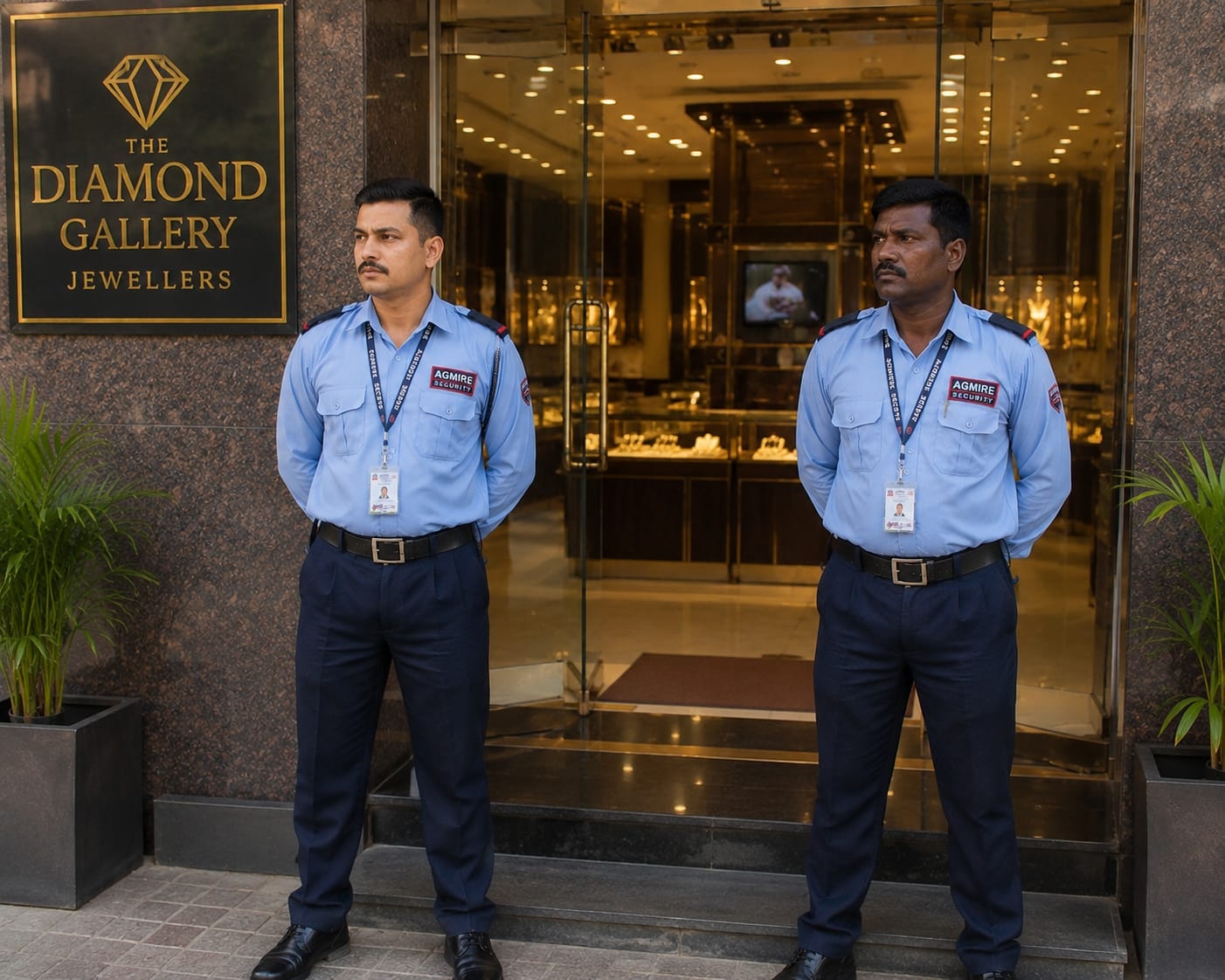 Security guards outside a jewellery showroom
