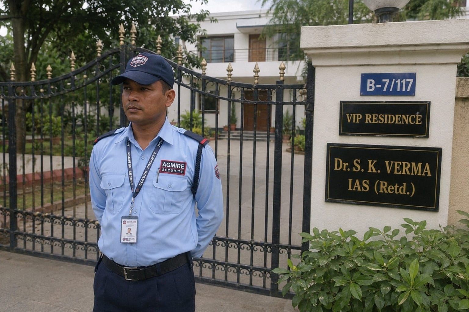 Security guard outside a VIP residence